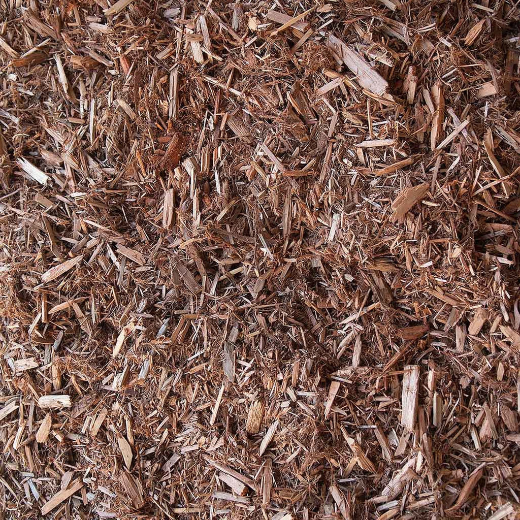 Shredded cedar bark mulch with tinge of red